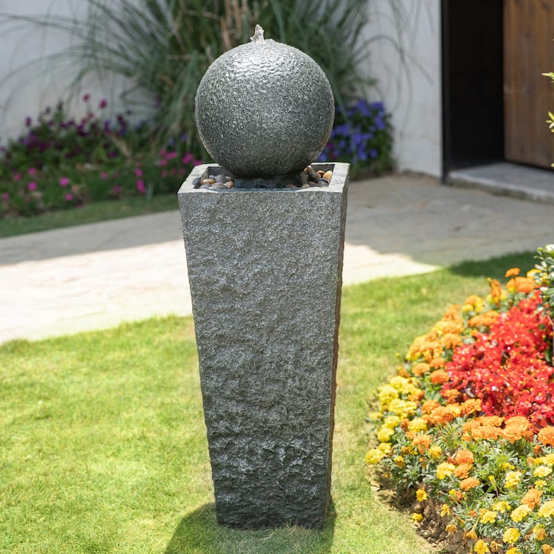 Demta Floating Pedestal Sphere Polyresin LED Garden Fountain with Pebbles by Havenside Home