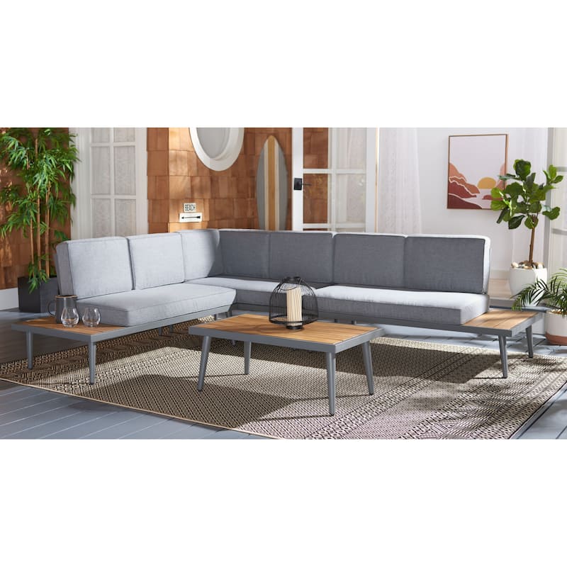 SAFAVIEH Outdoor Wendela Corner Living Set - 47W x 28D x 38H - Grey / Grey