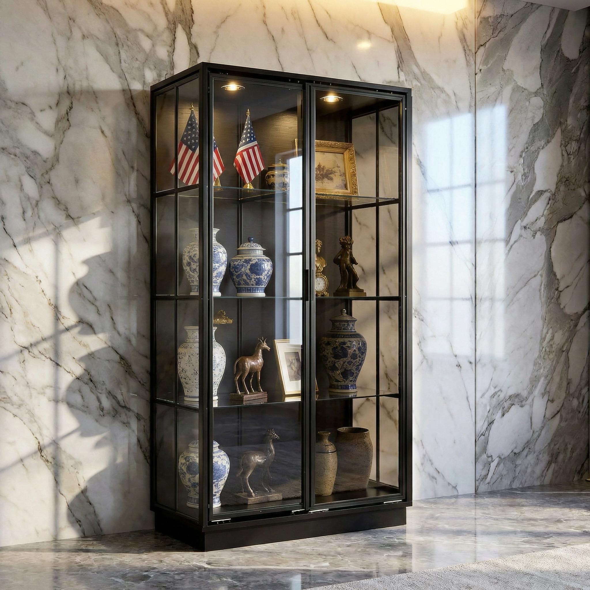 Frankwell Gold Finished Glass/Metal Tiered Open Shelf Bookcase