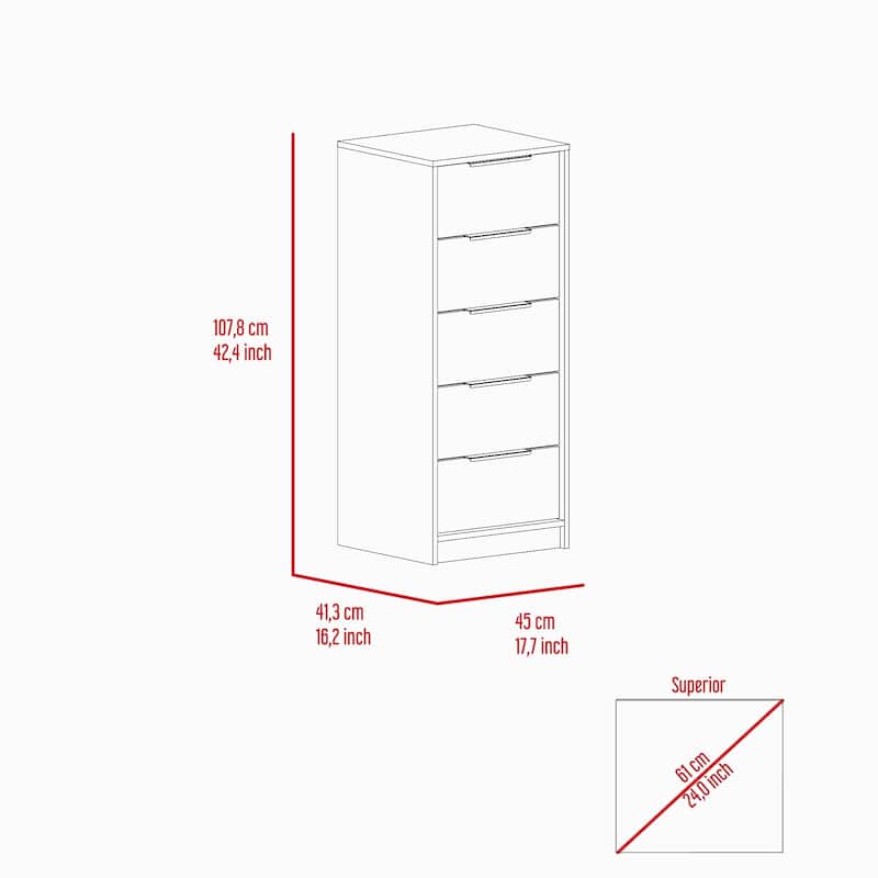 5-Drawer Rectangle Dresser White and Light Oak