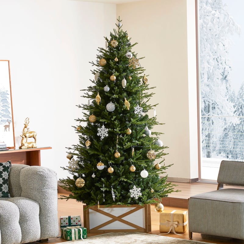 Glitzhome 7.5ft Flocked Evergreen Slim Fir Artificial Christmas Tree