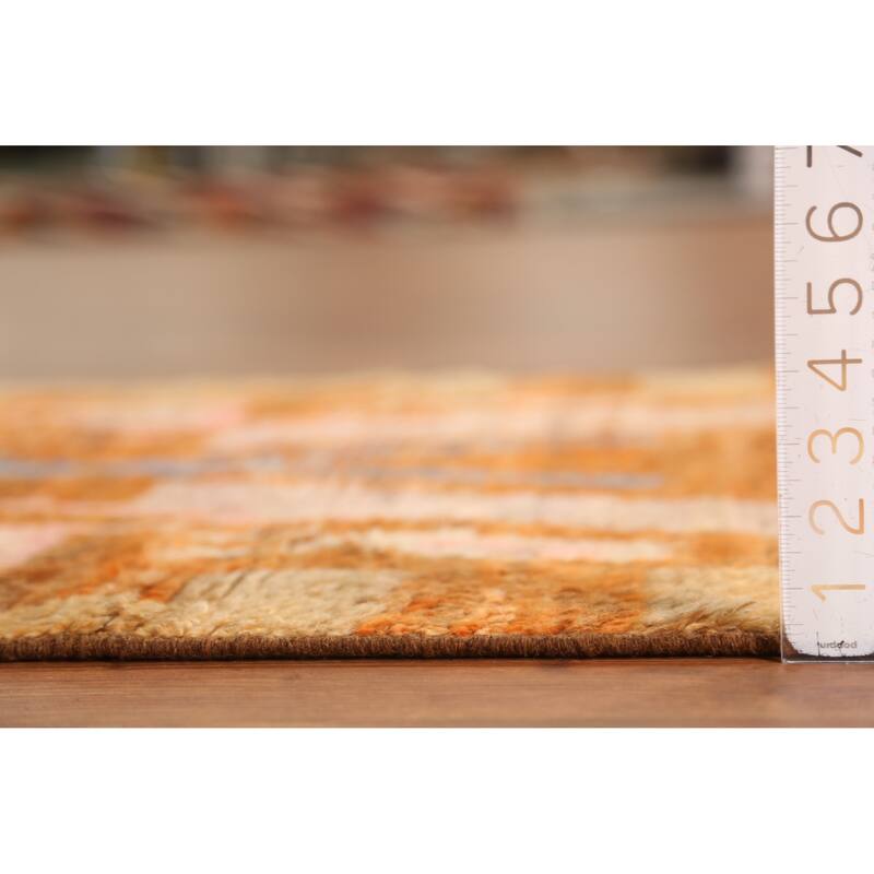 Geometric Orange Moroccan Runner Rug Handmade Wool Carpet - 2'10" x 9'8"