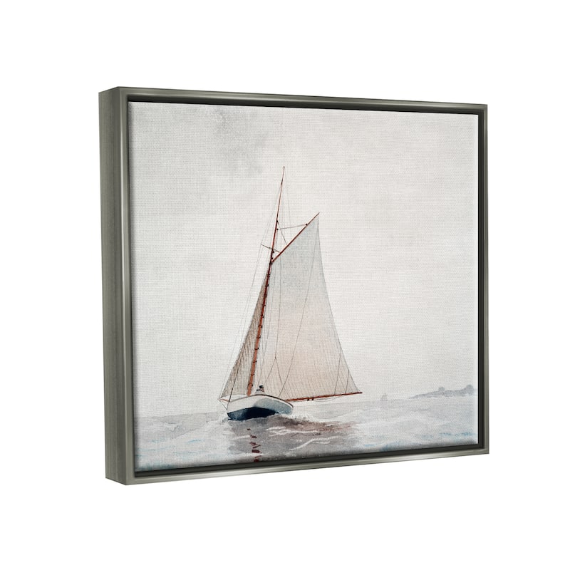 Stupell Sailboat Foggy Weather Clouds Ocean Waves Crashing Floater Frame, Design by Lettered and Lined