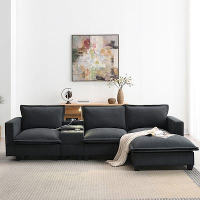 Cloud Sectional Sofa wConsole, USB, Reading Light, Cup Holder, Ottoman