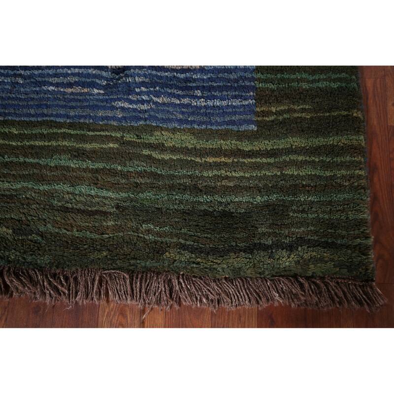 Blue & Green Striped Gabbeh Persian Accent Rug Handmade Wool Carpet - 3'8"x 5'3"