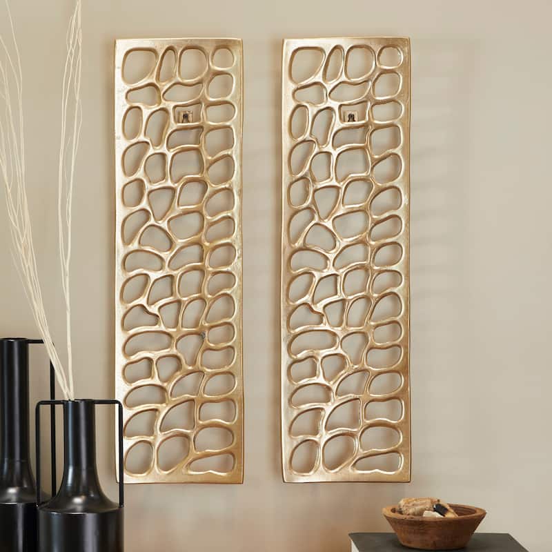 Aluminum Metal Abstract Cutouts Wall Decor - Set of 2 Gold - Roche River Decor