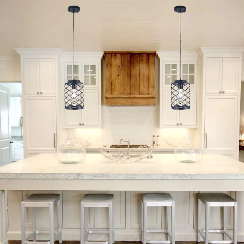Bella Depot 6.7" Small Pendant Light for Kitchen Island, Hallway Farmhouse Black Dimmable Adjustable