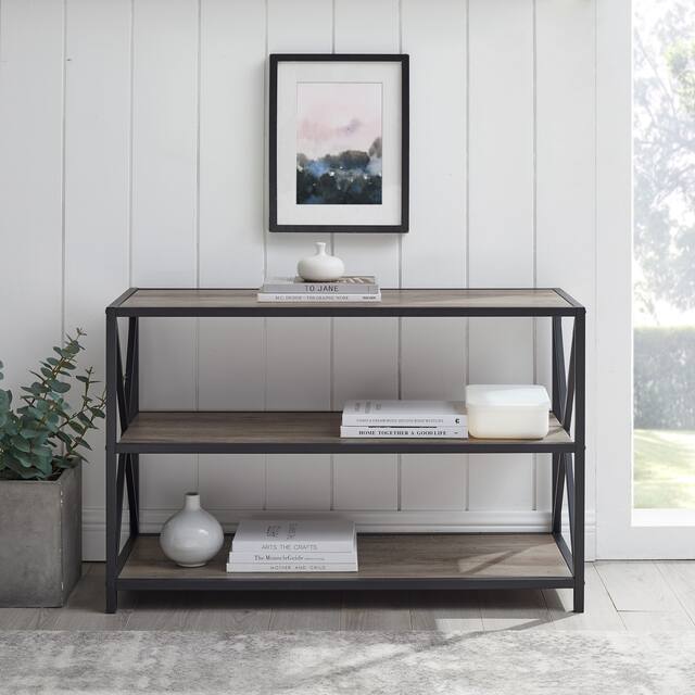 Middlebrook Designs Hattie 40-inch X-frame Bookshelf - Grey Wash / Black Metal