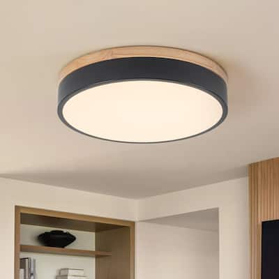 Scandinavian Wooden Accent Round Dimmable LED Flush Mount Light