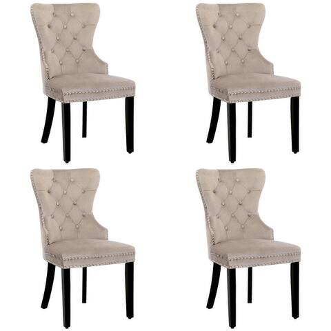 Grandview Tufted Wingback Dining Chair (Set of 4) with Nailhead and Ring Pulls