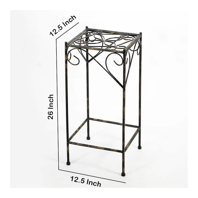 Scrolled Metal Frame Plant Stand with Square Top, Large, Black