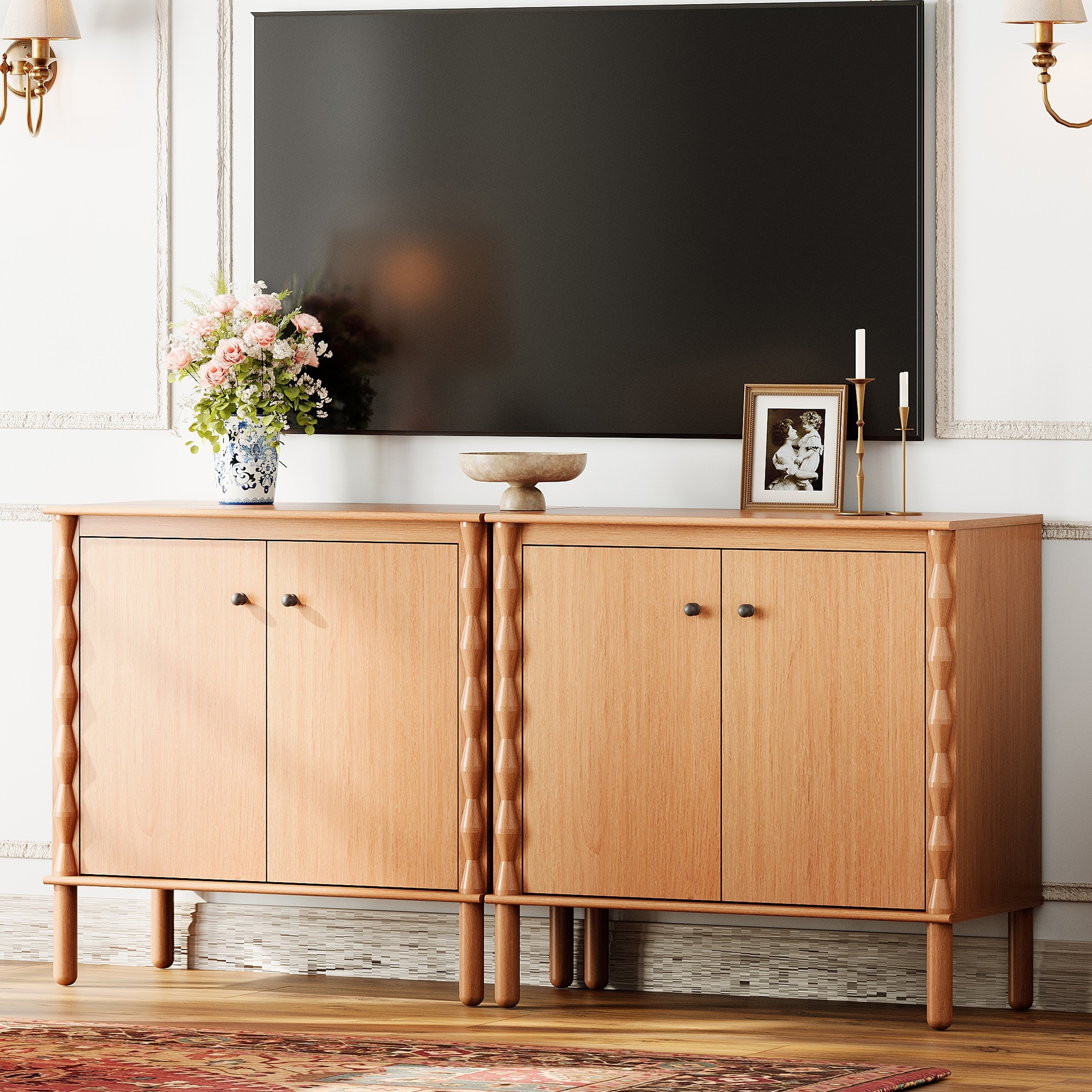WAMPAT Door TV Stand Media Console with Adjustable Shelf