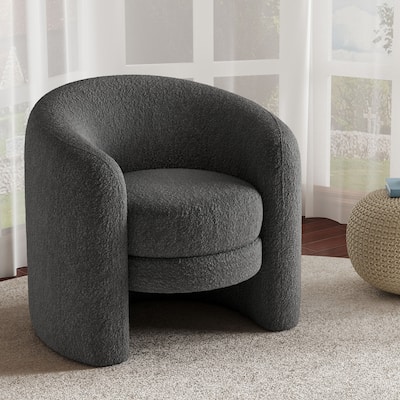 Modern Curved Back Upholstered Accent Chair, Soft Cozy Boucle Fabric, Comfortable Plush Seating, No Assembly Required