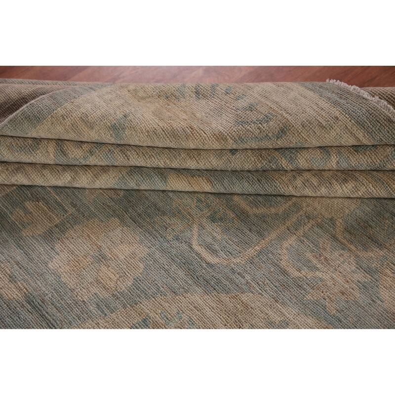 Hand Knotted Oriental 100% Wool Carpet Transitional All-Over Navy Blue & Blues Oushak Area Rug - 18' 6'' X 12' 4''