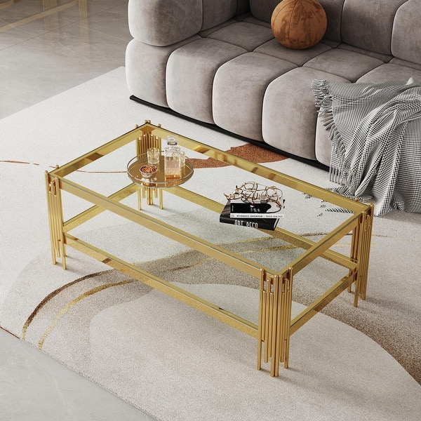 Double Layer Tempered Glass Coffee Table with Mirror Finished 