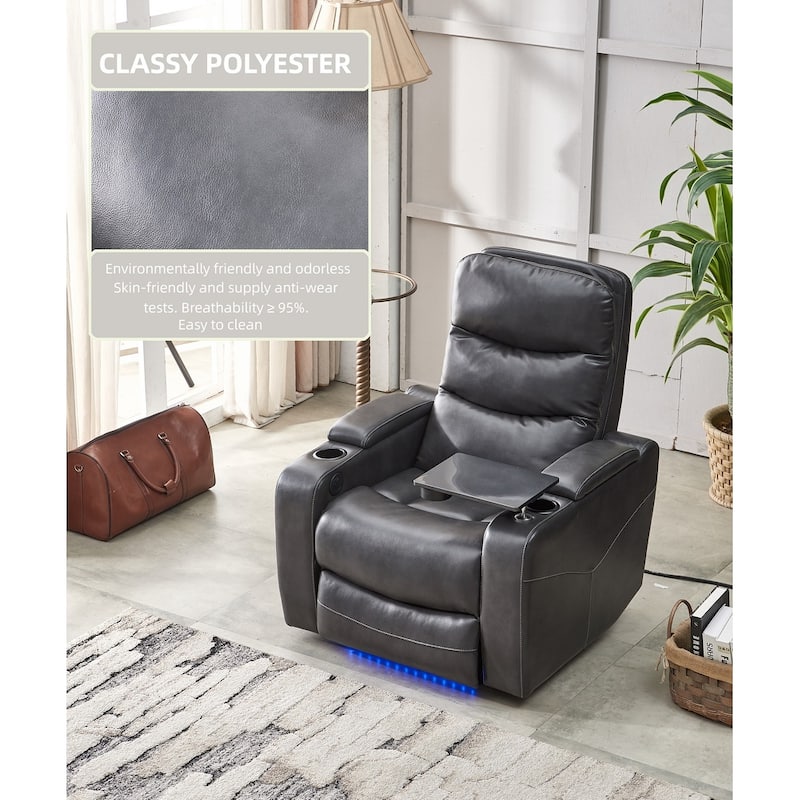 Multifunctional Electric Recliner Sofa with Writing Board, Cup Holder, LED Ambient Lighting, Storage Armrest and Charging Port