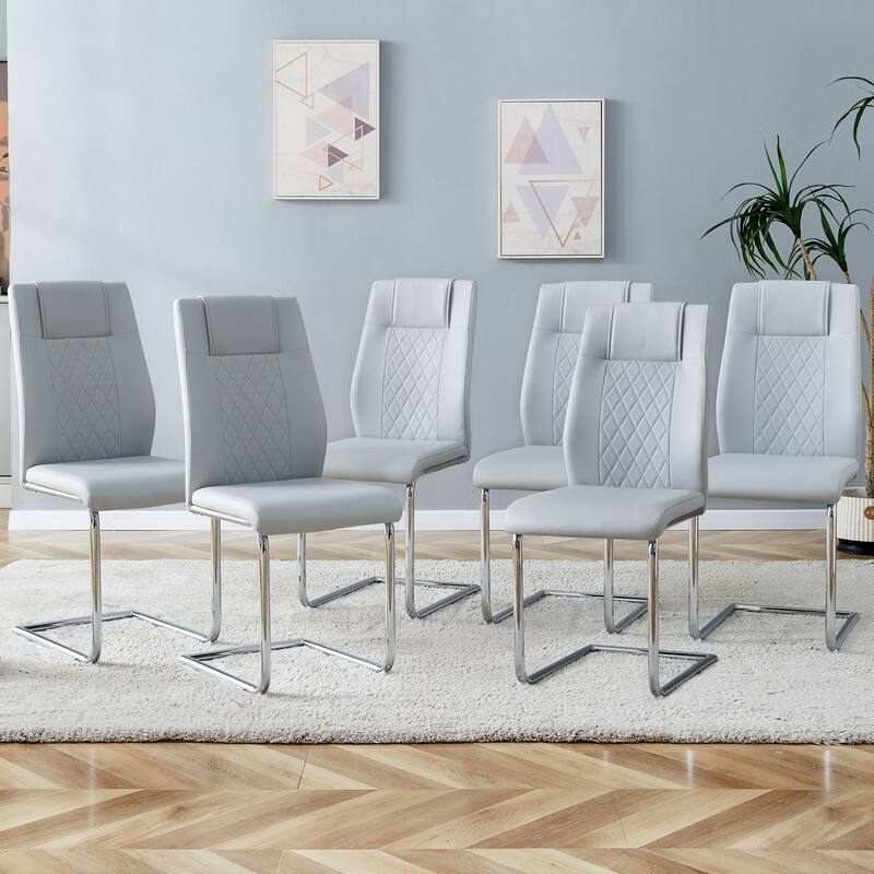 Leather Dining Chair Set of 6 Office Chair with C-Shaped Metal Legs