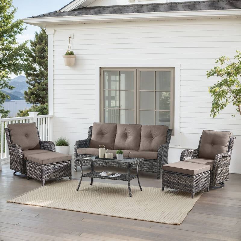 Outdoor Swivel Chairs with Sofa Ottoman Grey-Grey - Grey - Grey - Grey