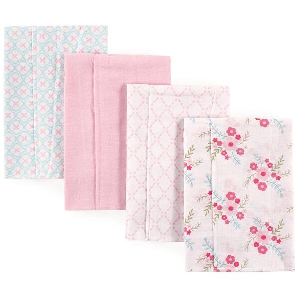 slide 1 of 1, Luvable Friends Baby Girl Cotton Flannel Burp Cloths 4pk, Floral, One Size - Floral - One Size One Size - Floral