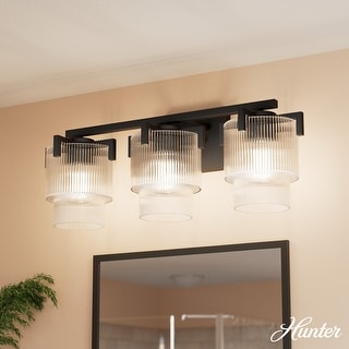 Hunter + Jasmine Roth Ontario Ribbed Glass 3-Light Bathroom Vanity Wall Light - Modern Transitional - Damp Rated