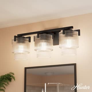Hunter + Jasmine Roth Ontario Ribbed Glass 3-Light Bathroom Vanity Wall Light - Modern Transitional - Damp Rated