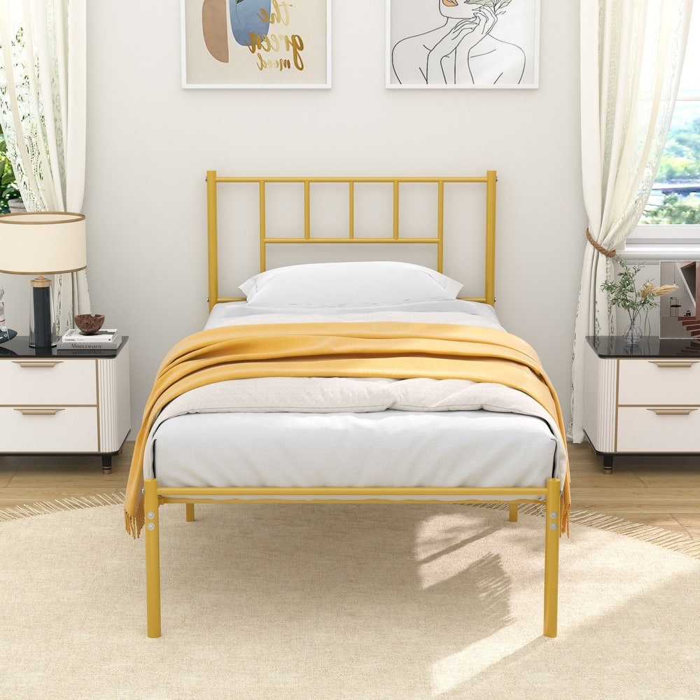 VECELO Victorian Style Metal Platform Bed Frame with Headboard & 12.6" Under Bed Storage-Twin/Full/Queen Size Steel Bed