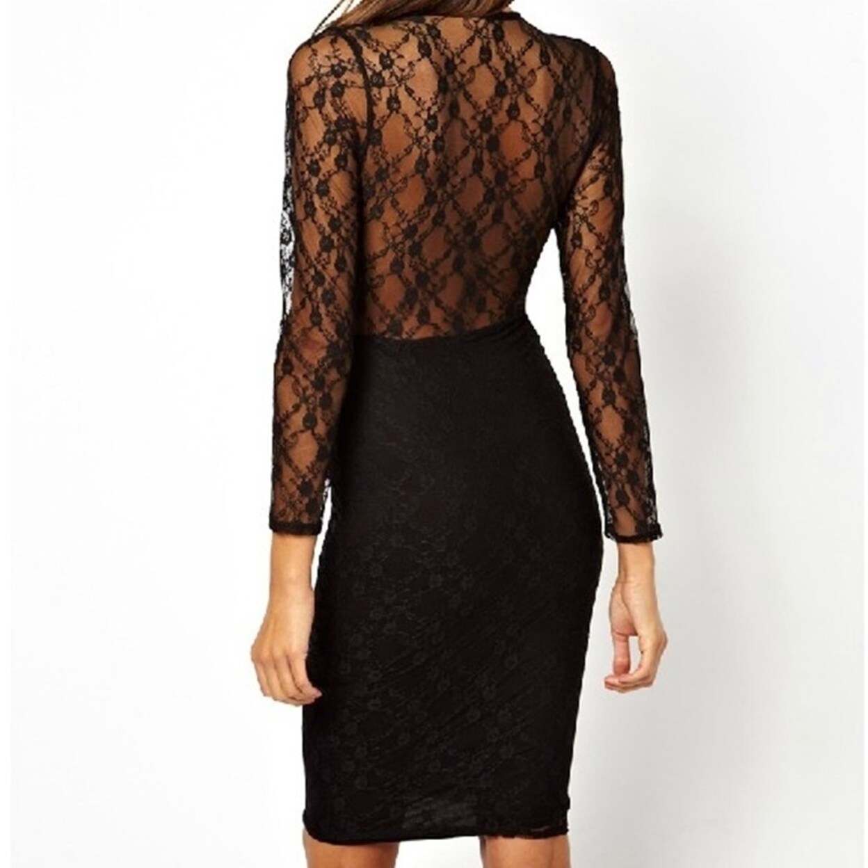 lace splicing black sheath dress