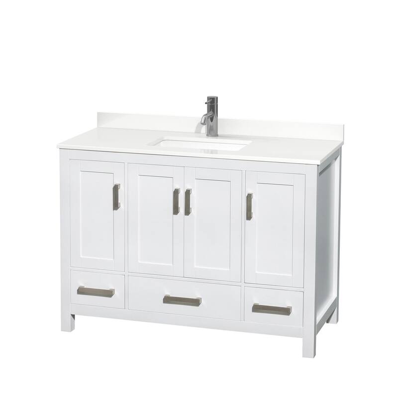 Wyndham Collection WCS141448S-QTZ-UNSMXX Sheffield 48" Free Standing - White / White Quartz Top / Brushed Chrome Hardware