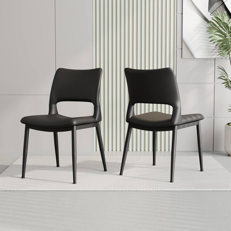Modern Minimalist Pu Leather Dining Chairs Set Of 2, Comfortable Backrest Design, Metal Leg Support