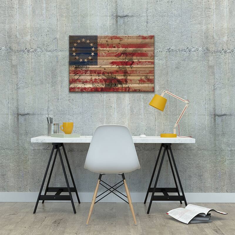 USA "Betsy Ross" Flag with Constitution Background I Print On Wood by iCanvas - Multi-Color