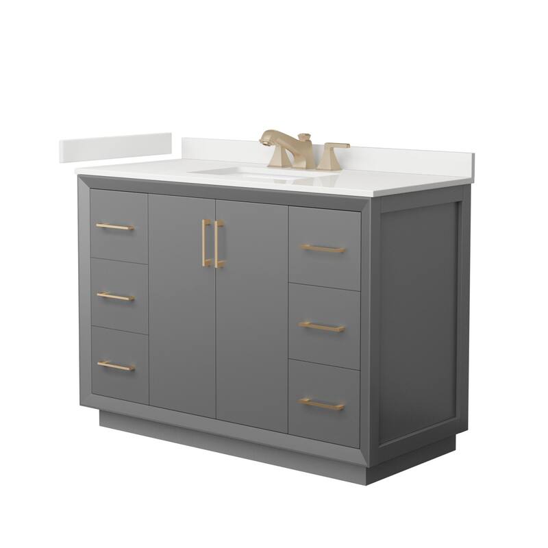 Wyndham Collection WCF414148S-QTZ-US3MXX Strada 48" Free Standing - Dark Gray / White Quartz Top / Satin Bronze
