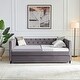 preview thumbnail 1 of 4, Full Velvet Daybed with Button and Copper Nail with Trundle, Grey Grey with Trundle - Full