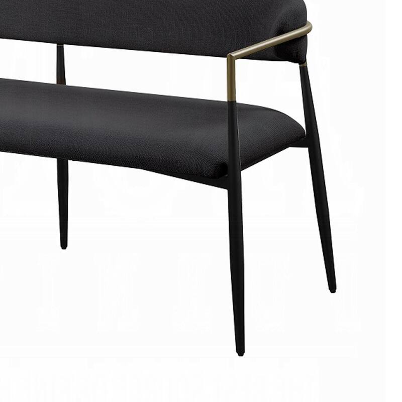 Vonn Long Bench, 62 Inch, Black Chenille, Padded Backrest, Metal Legs