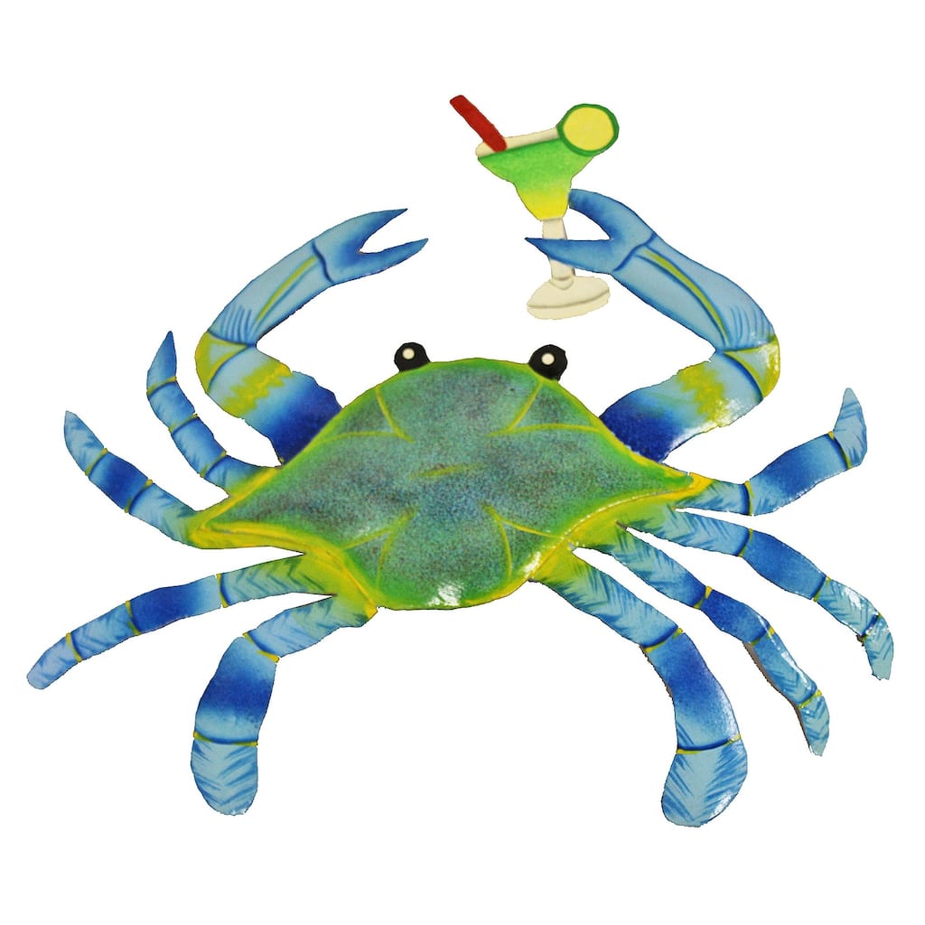 Maryland Blue Crab with Margarita Party Time Haitian Metal Art Wall Decor