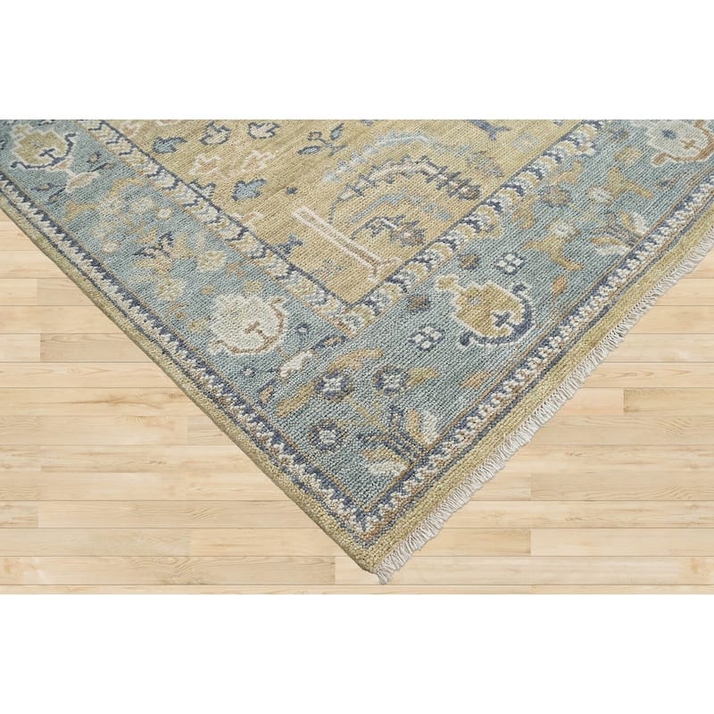 LoomBloom Multi Size Beige Hand Knotted Oushak 100% Wool Area Rug