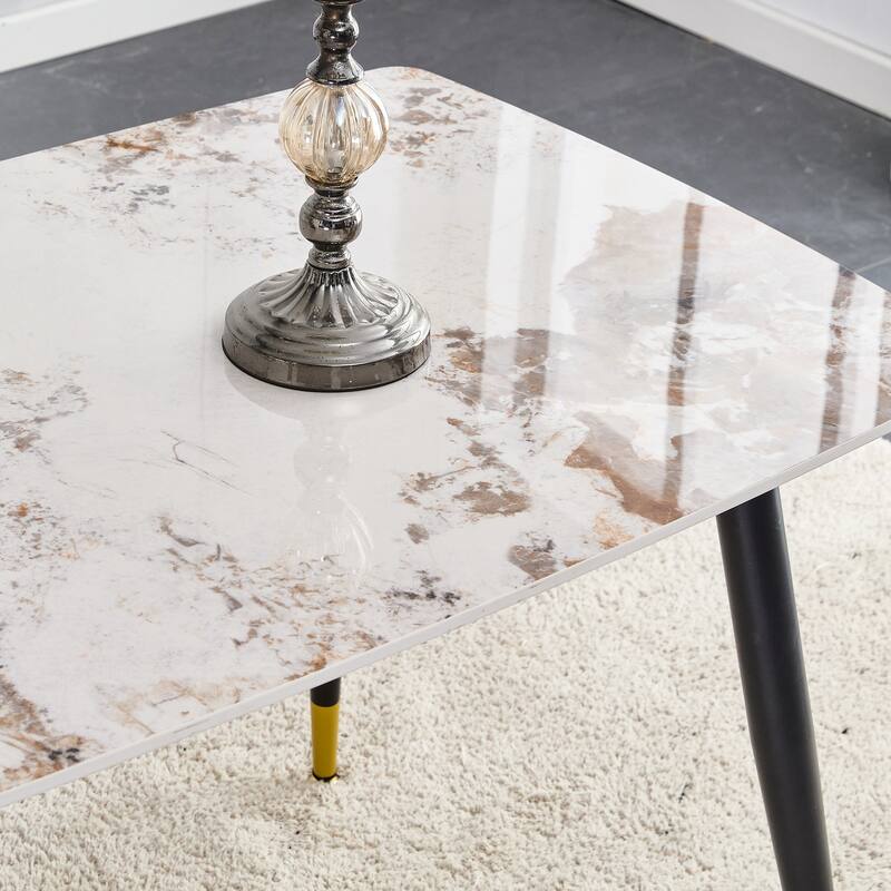 4 Person Dining Table Set, Sintered Stone Dining Table Set for 4, 5-Piece Kitchen Table Chairs Set with 4 Faux Leather Chairs