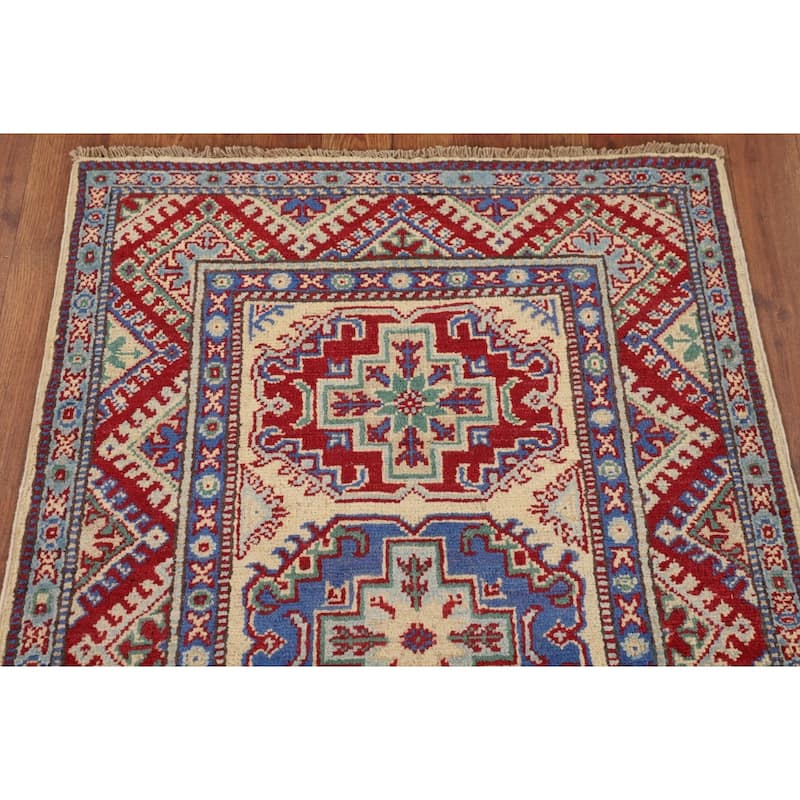 Geometric Kazak Oriental Accent Rug Handmade Bedroom Wool Carpet - 2'7" x 3'10"