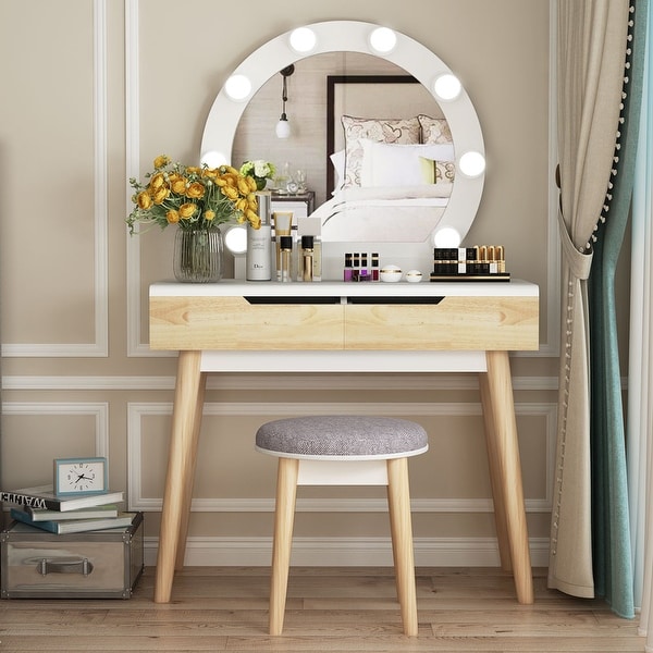 vanity mirror and desk with lights