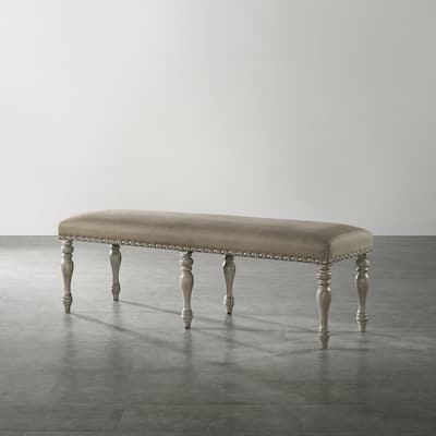 Roundhill Furniture Birmingham Microfiber Upholstered Bench with Nail Head Trim in Driftwood Finish