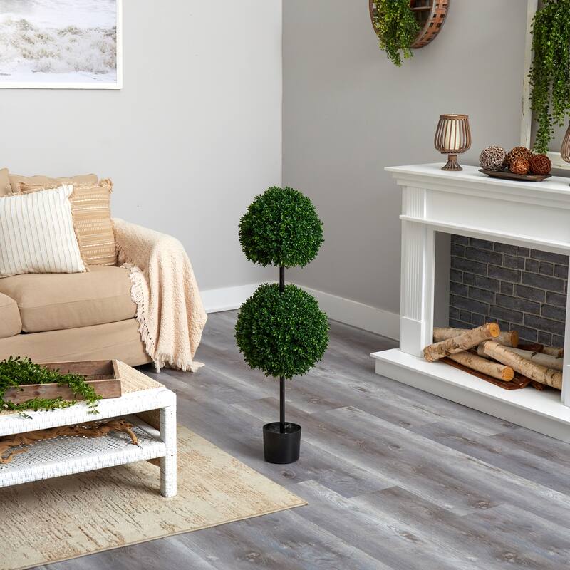 Artificial Topiary Tree Double Ball 3.5 Ft Indoor Outdoor Decor - Green