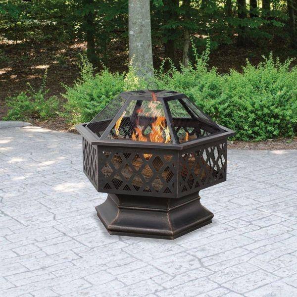 Blue Rhino , WAD1377SP, Hex Shaped Outdoor Fire Bowl with Lattice, Oil Rubbed Bronze