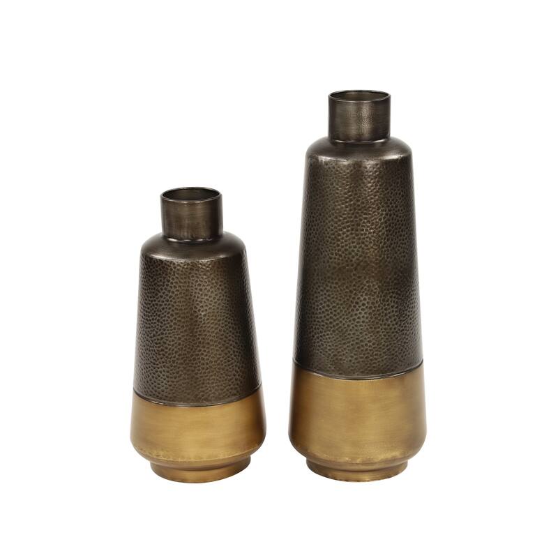 Metal Vase with Gold Base - Set of 2 Dark Gray - Roche River Decor