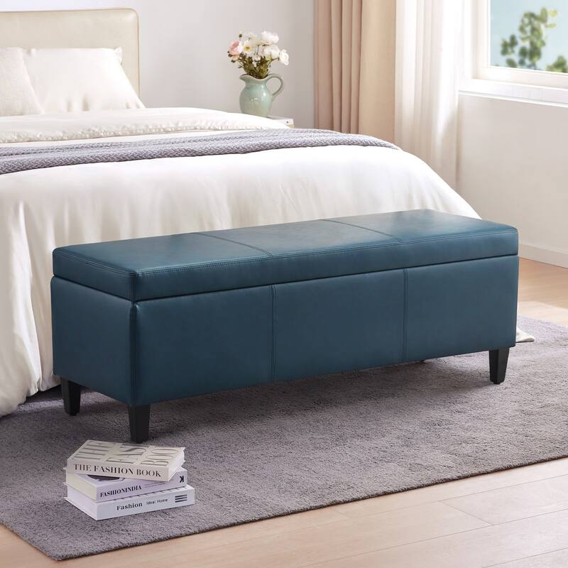 50.3" x 17.50" x 18" Upholstered Rectangular Storage Ottoman-Faux Leather