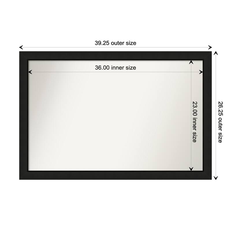 Midnight Black Narrow Framed Non-Beveled Custom Wall Mirror, Bathroom Vanity Mirror - Outer Size: 39.25 x 26.25