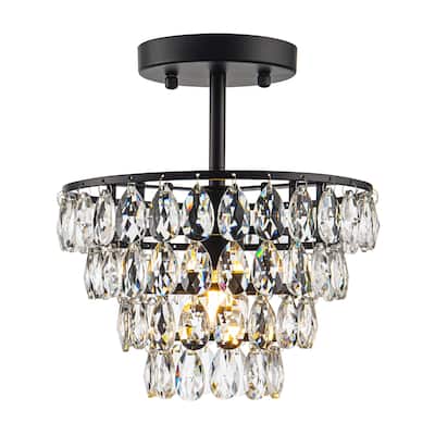 1-Light Dimmable Crystal Semi Flush Mount - N/A