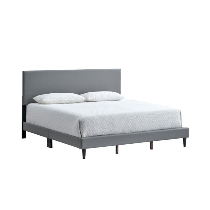 Light Grey Faux Leather King Bed with Adjustable Headboard and Slats
