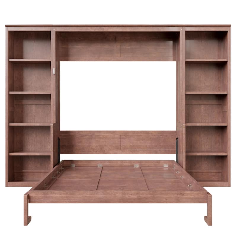 Dark Brown Murphy Bed with Bookshelf and Desk