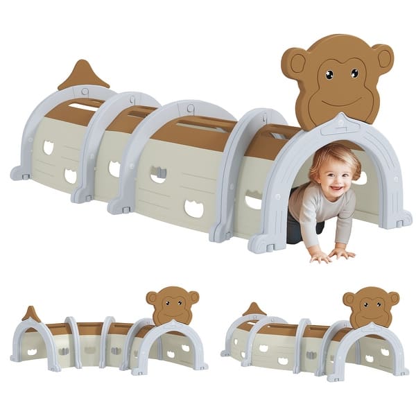 slide 2 of 9, Qaba Monkey Kids Play Tunnel, Toddler Tunnel for Kids 3-6 to Crawl and Climb Through, Kids Play Equipment for Indoor, Brown 5-7 Years
