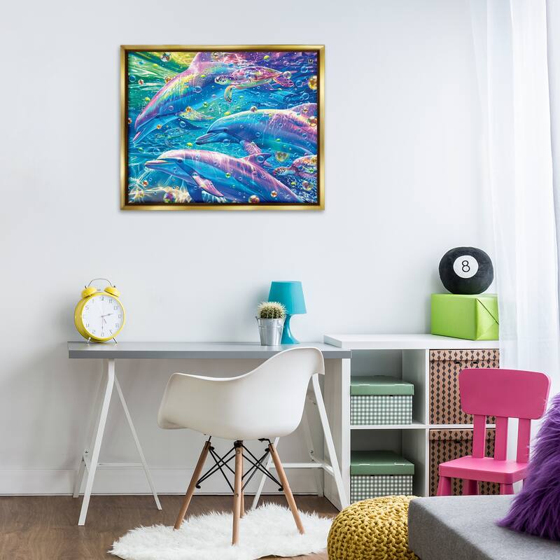 Stupell Chromatic Dolphins Trio Framed Floater Canvas Wall Art Design By Michael Ward