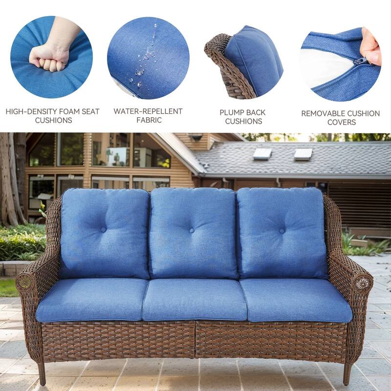 Gymojoy Premium Outdoor 3-Seat Wicker Sofa with Comfortable Cushions